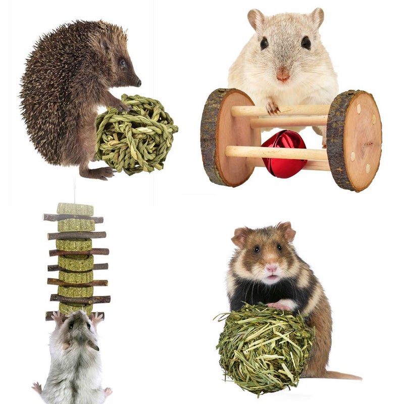 ERKOON New 12 Pack Hamster Chew Toys Gerbil Rat Guinea Pig Chinchilla Chew Toys Accessories, Natural Wooden Dumbbells Exercise Bell Roller Teeth Care Molar Toy for Rabbits Bird Rabbits Hamster Gerbil - Image 4